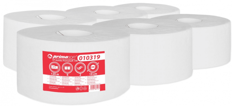 Primasoft Jumbo toaletný papier 190 mm, 2 vrstvy, celulóza, návin 120 m - 12 ks
